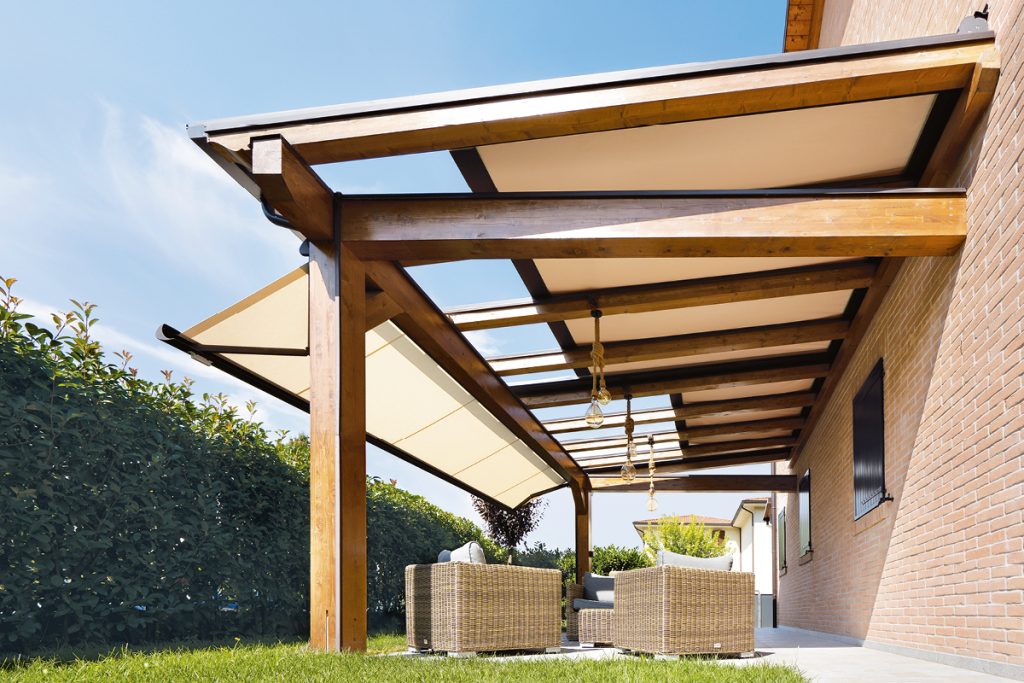 Tenda Da Sole A Muro Con Pali Di Supporto Telescopici Parasole 300 X 120 Cm (LxP) Blu Scuro-Bianco Pro.tec | Leroy Merlin - Foto 8